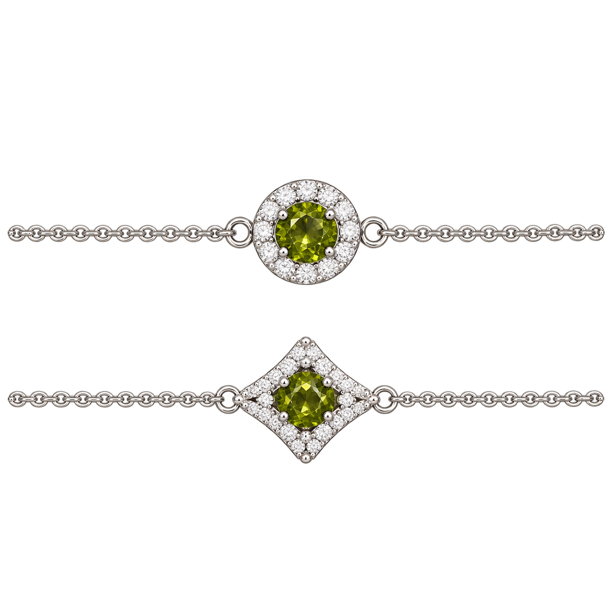 Silver Green-Gemstone Halo Bracelets Olive Halo Bracelets - Image 1